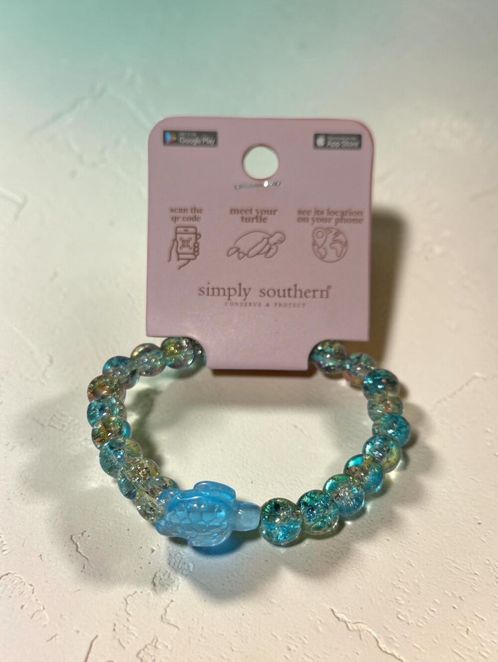 🩷Simply Southern Light Blue/Green Turtle Tracker Bracelet, w/Blue Turtle, NWT